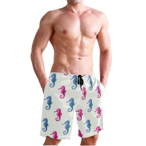 Quick Dry Colorful Seahorses Men's Swimming Shorts Swim Trunks with Mesh Lining Beach Wear - S3