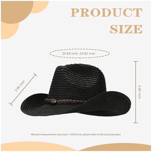 Image of Straw Cowboy Hats Western Cowgirl Hat for Holiday Woven Beach Sun Hat with Shapeable Wide Brim Cowboy Hat for Women /Men