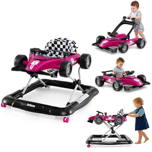 Image of INFANS 4 in 1 Baby Walker, Foldable Toddler Activity Center with Adjustable Height, Padded Seat, Music, Light, Removable Tray, Push Walker for Girls Boys Aged 6-18 Months (Violet)