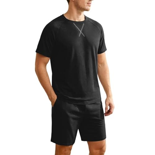Marvmys Mens Pajama Set Cotton Summer Pjs Short Sleeve Sleepwear Lightweight Pajamas 2 Pieces Loungewear with Pockets S-2XL