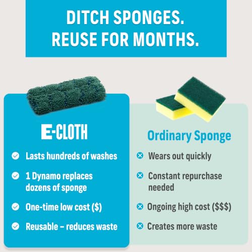 Image of E-Cloth Kitchen Dynamo, Premium Microfiber Non-Scratch Kitchen Dish Scrubber Sponge, Ideal for Dish, Sink and Countertop Cleaning, 100 Wash Guarantee, Green, 1 Pack