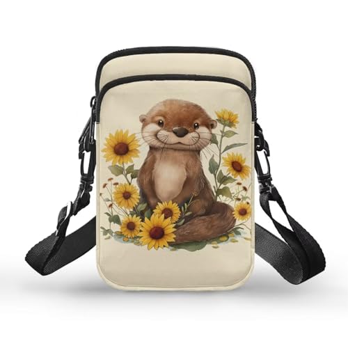 HUGS IDEA Sunflower Otter Print Small Messenger Bag Clutch Shoulder Bag Handbags Phone Purse for Women Crossbody Pouch Backpack Daypack