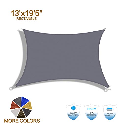 HENG FENG 13'x19'5'' Charcoal Rectangle Sun Shade Sail UV Block for Patio Deck