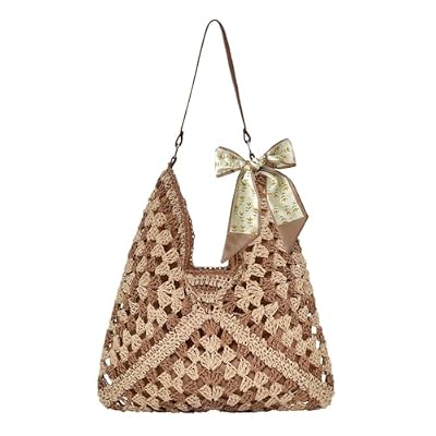 HTTDSLF Borsa di Paglia Donna, Borsa Estiva Donna Paglia, bBorsa a Tracolla a Maglia per l'estate, Borse da Mare per Viaggi in Spiaggia Shopping Tutti Giorni (Beige & Marrone)