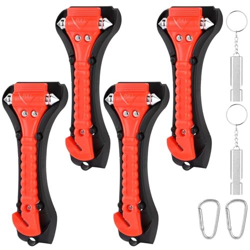 URAQT 2 en 1 Martillo de Seguridad Coche, 4 PCS Martillo de Emergencia para Coche, Kit Emergencia Coche con 2 Silbato y 2 mosquetón para Cortar Cinturón de Seguridad y Romper Ventana de Automóvil.