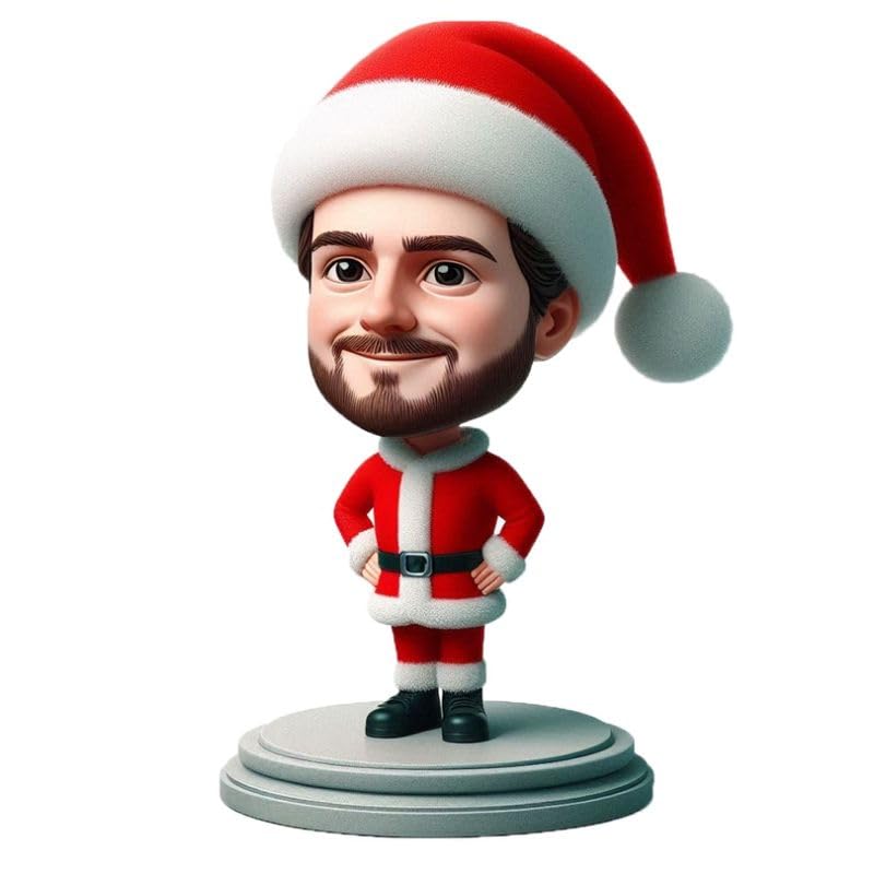 Cabeza Bobblehead personalizada de Navidad, hombre en traje rojo, figuras de cabeza Bobble Head, escultura personalizada hecha a mano para hombre