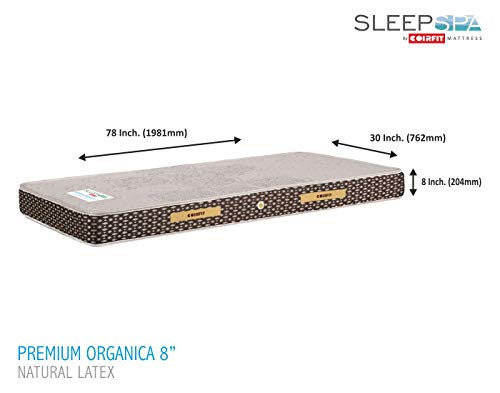 Image of SLEEPSPA BY COIRFIT ORGANICA Natural 8 Inch Single Size Grey Latex Foam Mattress (78X30) inches - Heavy Duty Breathable Quilted Knited Fabric Bed Mattress for Bed Room & Guest Room | 7 Year Warranty