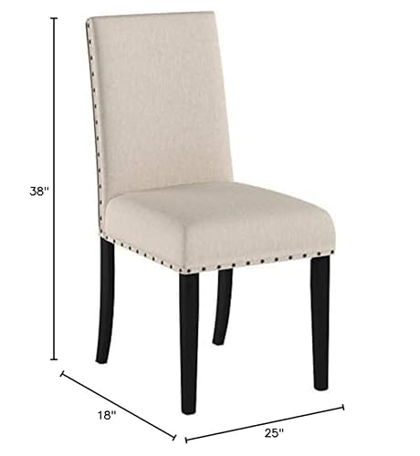 Roundhill Furniture Biony Tan Fabric Dining Chairs With Nailhead Trim, Set Of 2 #TOP1