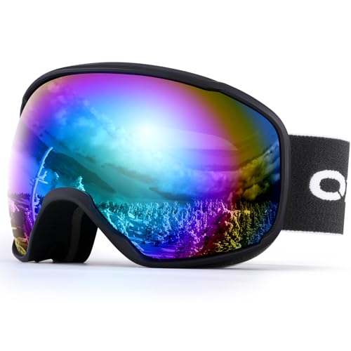 Odoland OTG Ski Goggles with Anti-fog, Anti-glare Lens UV400 Protection Adult Snow Goggles, Double Spherical Goggles for Skiing Skating Snowmobiles an