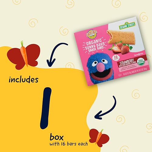 earth39s best organic kids snacks sesame street toddler snacks organic sunny days snack bars for toddlers 2 years and older strawberry with other natural flavors 16 bars per box