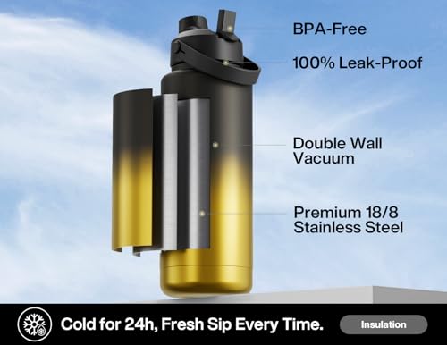 Image of POWCAN 40 oz Insulated Water Bottle with 2-in-1 Straw and Spout Lid, Keep Cold 24H, Leak-Proof, BPA-Free, Double Wall Stainless Steel Water Bottle for Sports, Gym, Travel, Gift, and School (King)