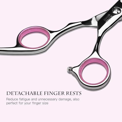 Image of Hair Cutting Scissors Thinning Shears Kit ULG Professional Hairdressing Texturizing Salon Razor Edge Scissor Japanese Stainless Steel 6.5 inch Pink