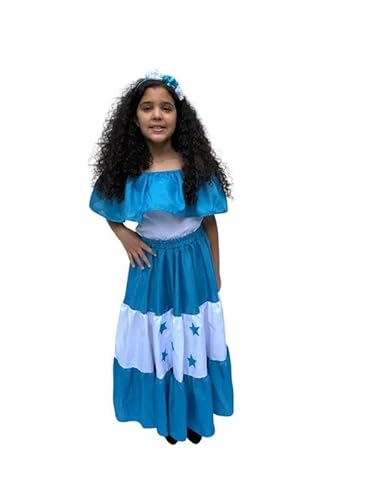 Honduras Traditional Girls Fiesta Dress 8 White and Blue