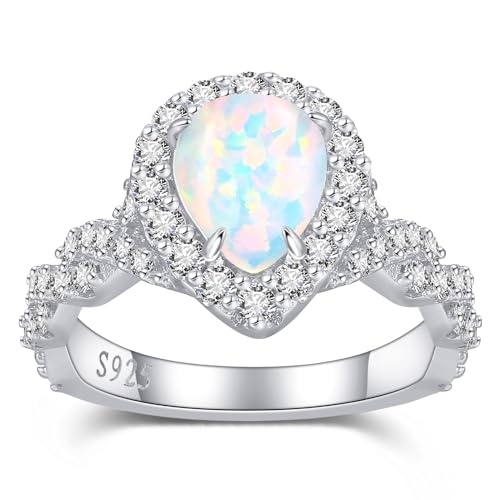 Women Promise Ring Heart/Round/Pearl Opal Promise Rings White/14K Gold Opal Wedding Ring Anniversary Engagement Ring Gifts for Bride Wife her Fit Size 5-92