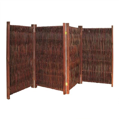 NOOR Weiden Paravent - Sichtschutz 4-teilig klappbar für Outdoor - wetterfester Windschutz für Terrasse, Garten und Balkon - geflochtene Trennwand mit Kiefernrahmen Gesamtgröße 120x240 cm