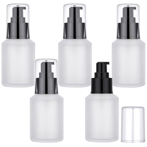 Image of Segbeauty 2oz Frosted Glass Lotion Bottle for Travel, 5pcs Matte Translucent Empty Pump Bottle for Hair Oils, 60ml Travel Size Liquids Container, Refillable Cream Dispenser, Essential Oil Bottle