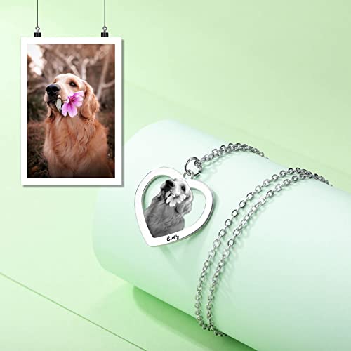 MunkiMix Personalisierte Foto-Edelstahl-Halskette mit Eingraviertem Hund-Katzen-Bild in Schwarz und Weiß. Personalisiertes für Tierliebhaber/Männer/Frauen. Gedenkanhänger in Herzform