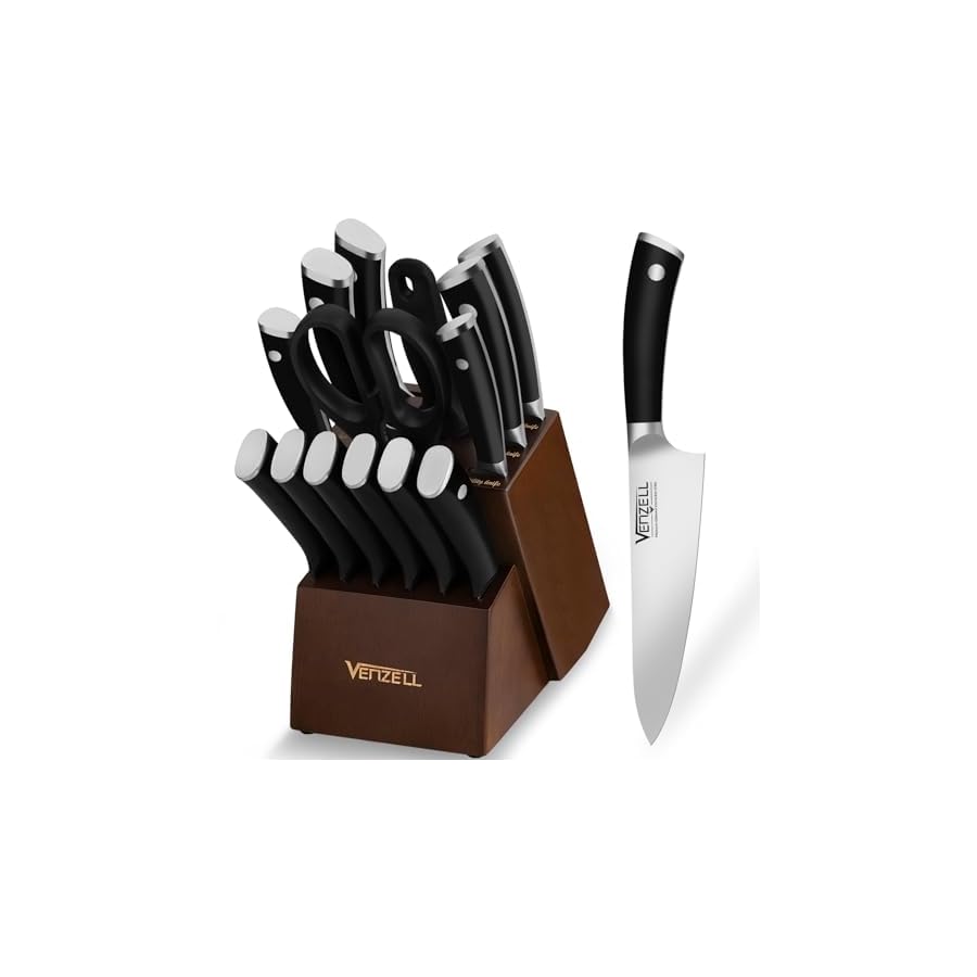 Knife-Set-with-Block-VENZELL-14-pcs-Knife-Set-with-Block-and-Sharpener-Knife-Sets-for-Kitchen-with-Block-Kitchen-Knife-Set-Stainless-Steel-with-Ergonomic-Handle-Knife-Block-Set-Sharp-Knife-Set Knife Set with Block, VENZELL 14 pcs Knife Set with Block and Sharpener, Knife Sets for Kitchen with Block, Kitchen Knife Set Stainless Steel with Ergonomic Handle, Knife Block Set, Sharp Knife Set