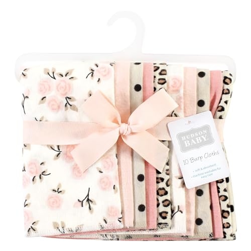Image of Hudson Baby Unisex Baby Cotton Flannel Burp Cloths, Neutral Pink Floral 10 Pack, One Size