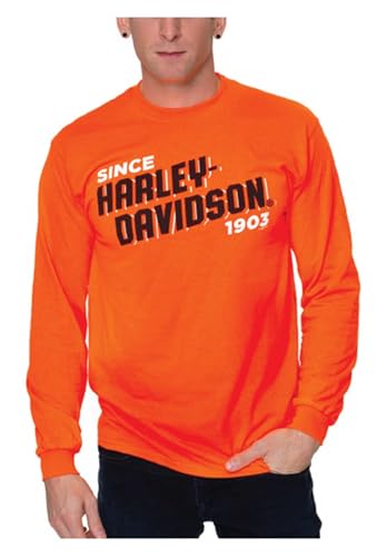 Harley-Davidson Men's Block H-D Long Sleeve Crew-Neck Shirt - Safety Orange