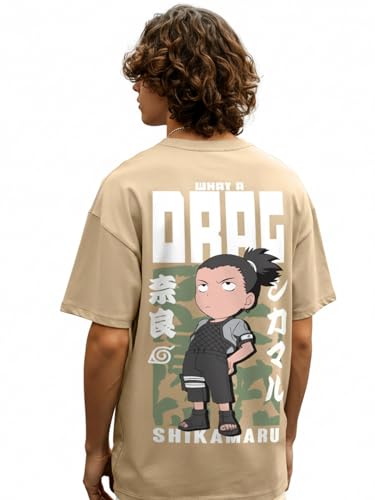 Image of Bewakoof Official Naruto Merchandise Men's 100% Cotton 220 GSM Graphic Print Oversized Fit Round Neck T-Shirt
