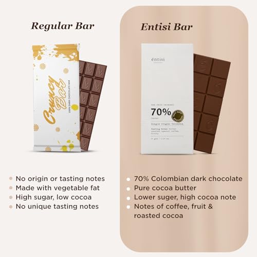 Image of Entisi Dark Chocolate Bar - Chocolates In Fresh, 70% Cocoa, Single-Origin Colombian Chocolate With Sea Salt Caramel, Rich In Antioxidants, With Crunchy Texture, Premium Snack or Gift Option,65 G