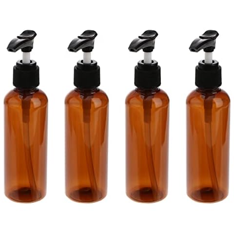 100ml Mini Lotion Storage Bottles Set of 4 Cosmetics Perfume Dispensers Portable Shampoo Holders Containers for Travel Trip Outdoor (Black Press Pump, Brown Bottle) Cover