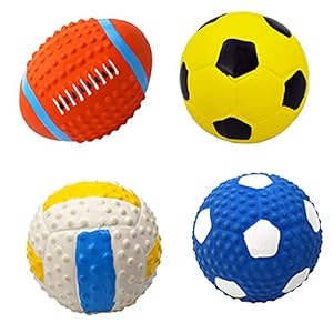 T’CHAQUE Squeaky Dog Toys, Natural Latex Rubber Dog Balls, Soft, Bouncy & Durable for Small Medium Dogs Puppy Interactive Chew Sound Fetch Play Dog Squeaky Toy Ball, Set of 4, M