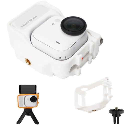 Insta360 Go Ultra �Ή� �J�����P�[�W ABS �A�_�v�^�[�t���[�� �J�����ی�P�[�X 1/4 �l�W��/�R�[���h�V���[�O���[�u�t���A �O�r�A���B��_�A�}�C�N�ɐڑ��ł��܂� (White)