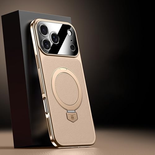 Étui iPhone 15 or en cuir rigide avec anneau magnétique plaqué support