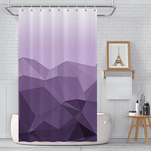 PUREFLY Purple Shower Curtain, Waterproof and Washable Purple Shower Curtain Set with 9 Hooks, Geometric Mountain Style Shower Curtains for Bathroom, 48X72 Inch(Purple)