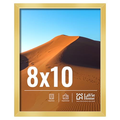 Image of LaVie Home 8x10 Picture Frame for Wall Display, 8x10 Gold Picture Frame with HD Plexiglas, 8 x 10 Frame 1 Pack, Display Frame for Vertical or Horizontal, Classic Collection