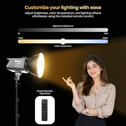 Image of Simpex M-200Bi, 200W Dual Color Continuous LED Light with 18CM Reflector & Infrared Remote, AC Power, 2700K-6500K Color Temperature Control, Huge Display,CRI-95 Plus, Ideal for Video Shooting(Black)