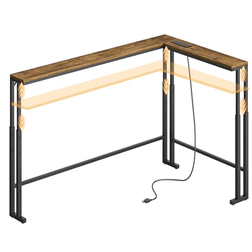 YATINEY 78.7 Narrow Console Table with Adjustable Height (27.6-35.4), L Shaped Sofa Table Narrow Long, Skinny Behind Couch Table with USB-C Ports, 5.9 Wide Sofa Side Table, Rustic Brown CT29UBR