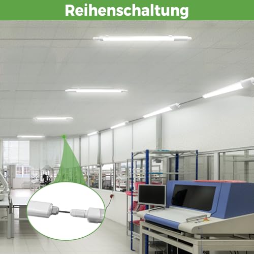 zemty Feuchtraumleuchte LED Röhre 60CM, 3000K/4000K/6500K 18W 1980LM LED Deckenleuchte, IP65 Wasserfest Lichtleiste für Kellerlampe, Werkstattlampe, Küchenlampe, Badlampe