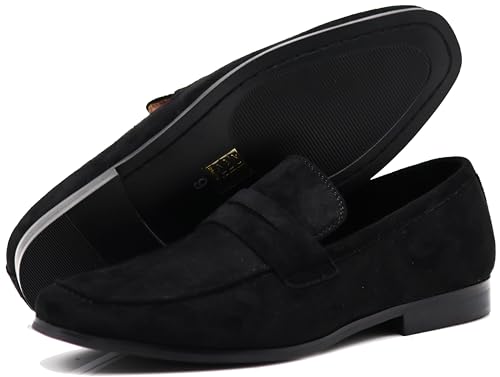 Enzo Romeo MHG Mens Business Casual Formal Vegan Suede Loafers Slip On Driving Dress Shoes (10.5, Black 02)