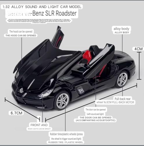 Image of 1 /32 Merceedes Benz SLR AMG GT Future Model Car - Exclusive Alloy Metal Pullback Toy with Openable Doors, Lights, and Music for Kids (1:32 Merceedes SLR- Silver)