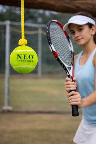 Image of Medium-Heavy Weight *80 Grams* Hanging Tennis Green Ball || 3.6 mtrs Nylon Rope || Double Knot || Green Rope || Pack of 2