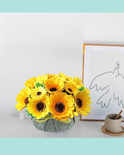 Image of BAZIMA ALICE DIY Felt Flower Art Craft Kit, Sunflower Pot Bonsai Kit for Beginners, Floral Gifts, Arrange Pre-Cut Flowers and Foliage