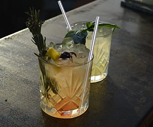Cocktail Straws Short Stainless Steel Straw 6 Inch, Reusable Metal Small Mini Bar Drinking Straws Set with Cleaner Brush for Cocktails Rock Gin Glass Coffee Mason Jar Tumblers Juice Box, Silver 8 Pcs