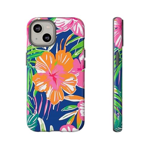 Coque rigide brillante iPhone 14 motif tropical floral anti-rayures