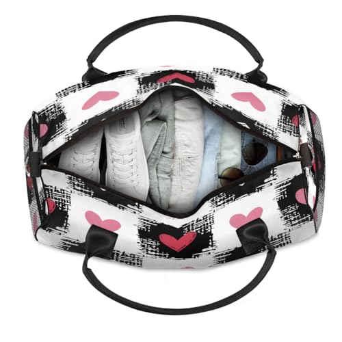 Valentine's Day Travel Duffle Bag for Women Men Foldable Waterproof Weekender Bag Carry on Tote for Overnight Sports Gym Romantic Love Theme Pink and Red Heart4