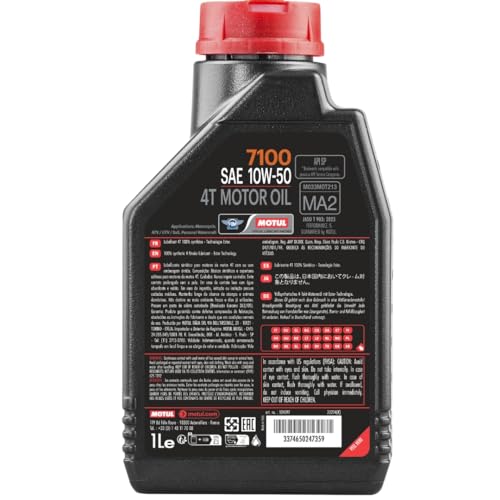 Motul 7100 4T API SN Fully Synthetic Ester Petrol Engine Oil for Bikes, 10W50 - 1L