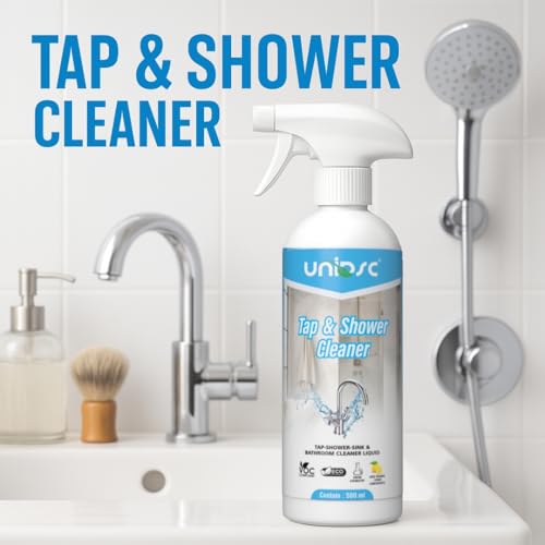Image of UNIDSC Tap Cleaner & Limescale Remover | Foaming Formula for Easy Cleaning | Non-Toxic | Multi-Purpose Bathroom Cleaner for Taps, Showers, Tiles, Mirrors & more 500ml - Pack of 1