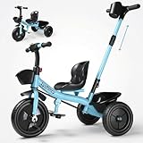 Lyefancy 2 in 1 Kids Trike with Parent Handle for 1-4 Years, Kids Tricycle with Baskets and Removable Pedal, Adjustable Seat Toddler Tricycle, 3 Wheel Bike Gifts for Boys Girls Ride-On Toys(Blue)
