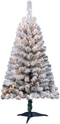 Holiday Time Pre-Lit 4' Greenfield Flocked Pine Green Artificial Christmas Tree
