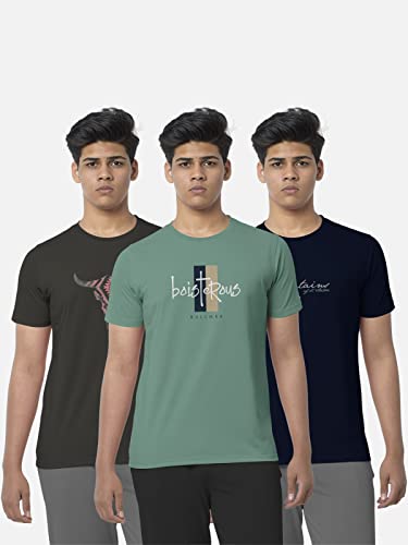 Image of BULLMER Black Trendy Typographic Printed Round Neck Half Sleeve Tshirt for Men