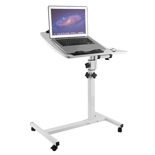 Preisvergleich Produktbild TataYang Laptoptisch Rolltisch Betttisch Notebooktisch Beistelltisch höhenverstellbar Ständer für Linkshänder Sofatisch mit Rollen und drehbar Ablage für Maus mit 2 Stopp-Leisten, Holz (Weiß)
