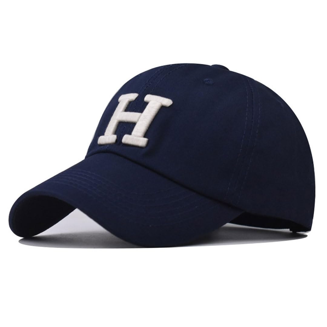Urtaodfe Unisex Navy Blue Embroidery H Baseball Cap,Cotton Trucker Hat,Gift Giving,Couple Duck Tongue Cap (Cotton, )