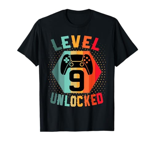 9 Anni Compleanno regalo videogiochi level 9 unlocked Maglietta